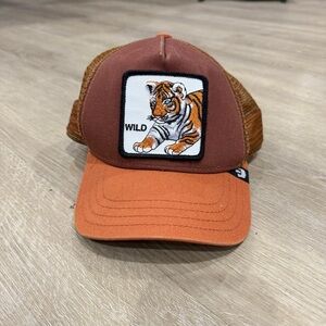 Goorin Bros Orange Trucker Hat with Tiger Patch